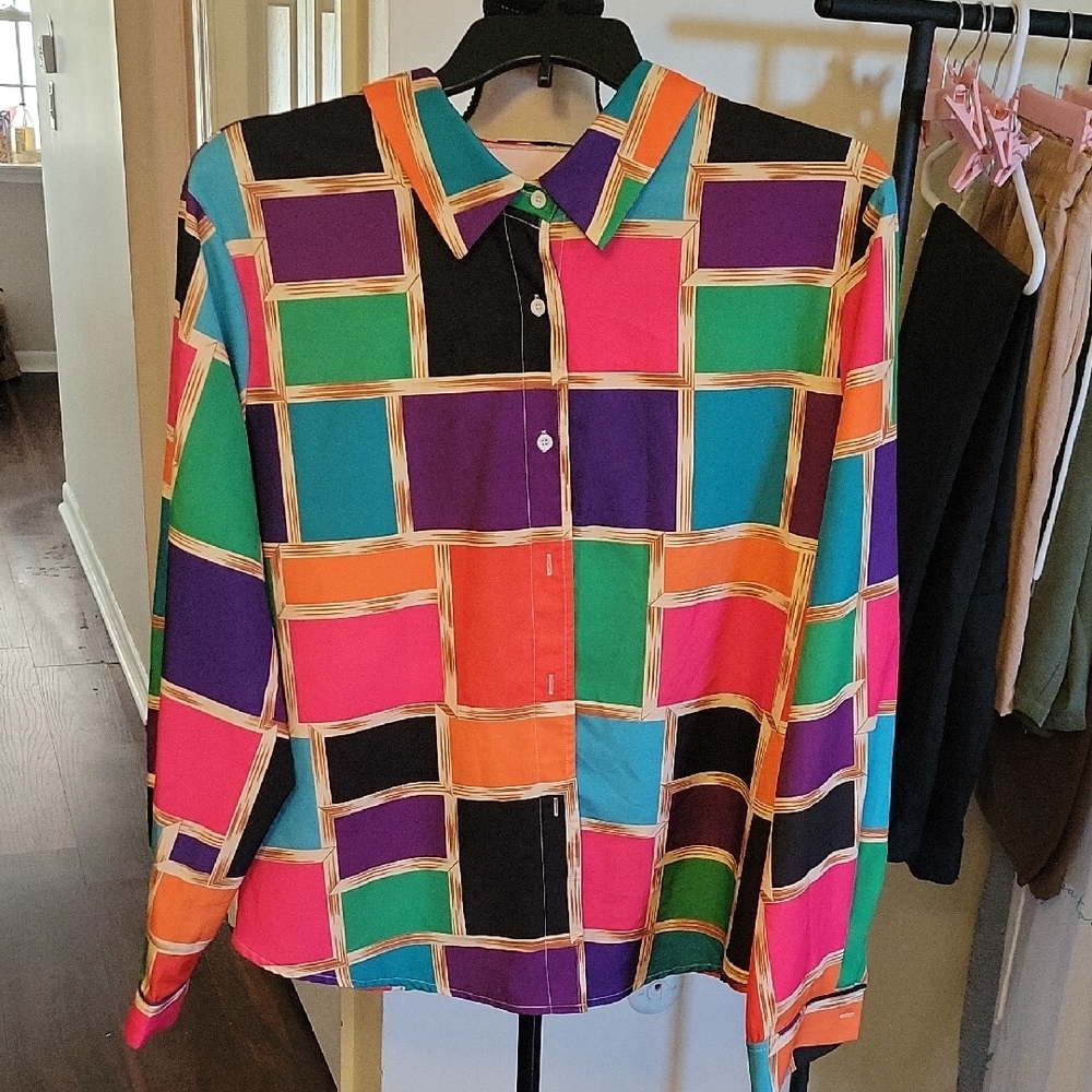SHEIN Multicolor Geometric Button Down Shirt